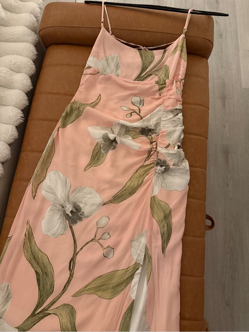 Zara Pink Floral Midi Dress with Side Slit